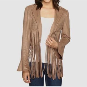Union Of Angel Tan Fringe Faux Brushed Suede Shawna Jacket Size Medium